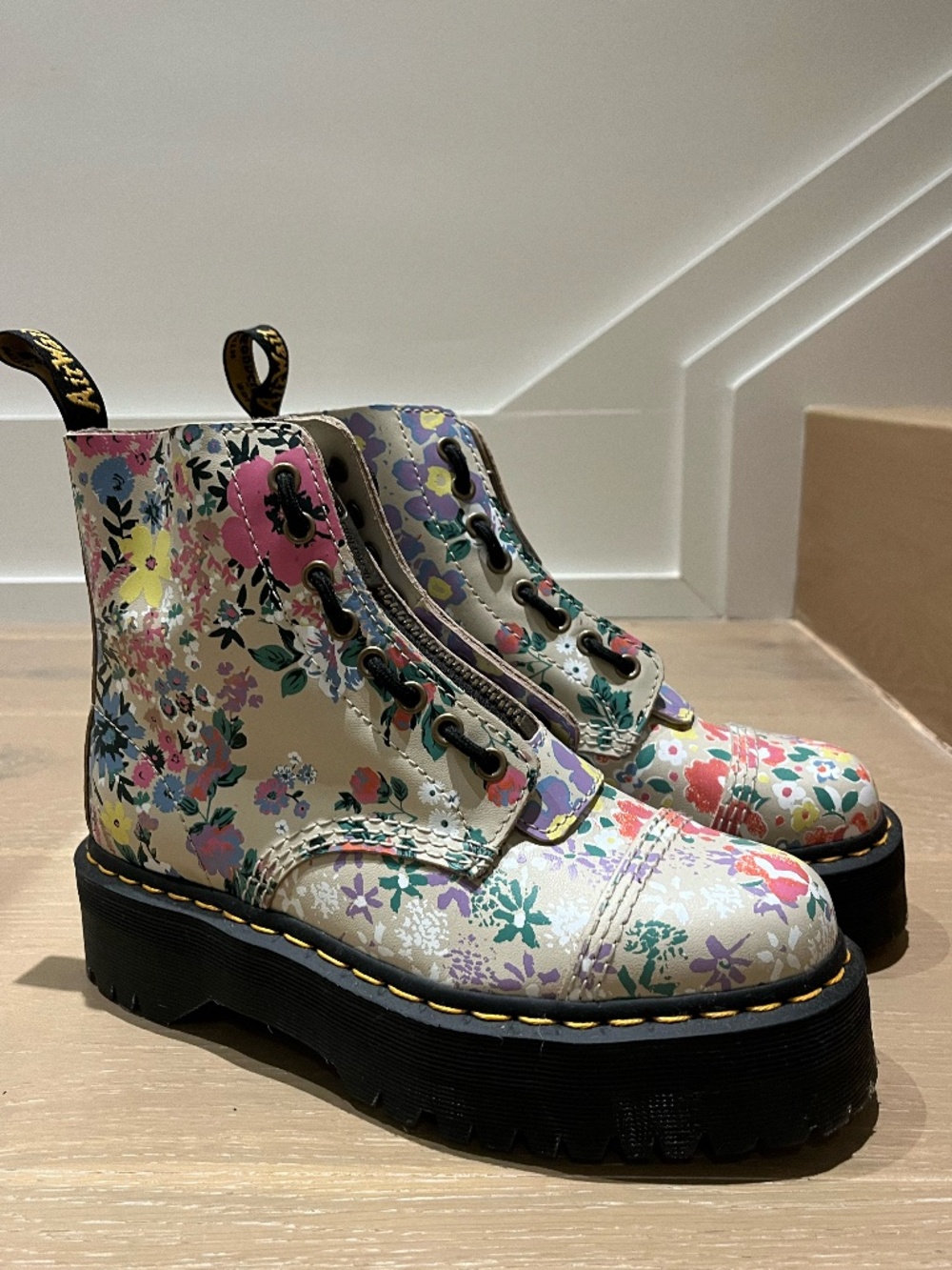 Dr. Martens Sinclair Floral Mash Up Leather Platform Boots
